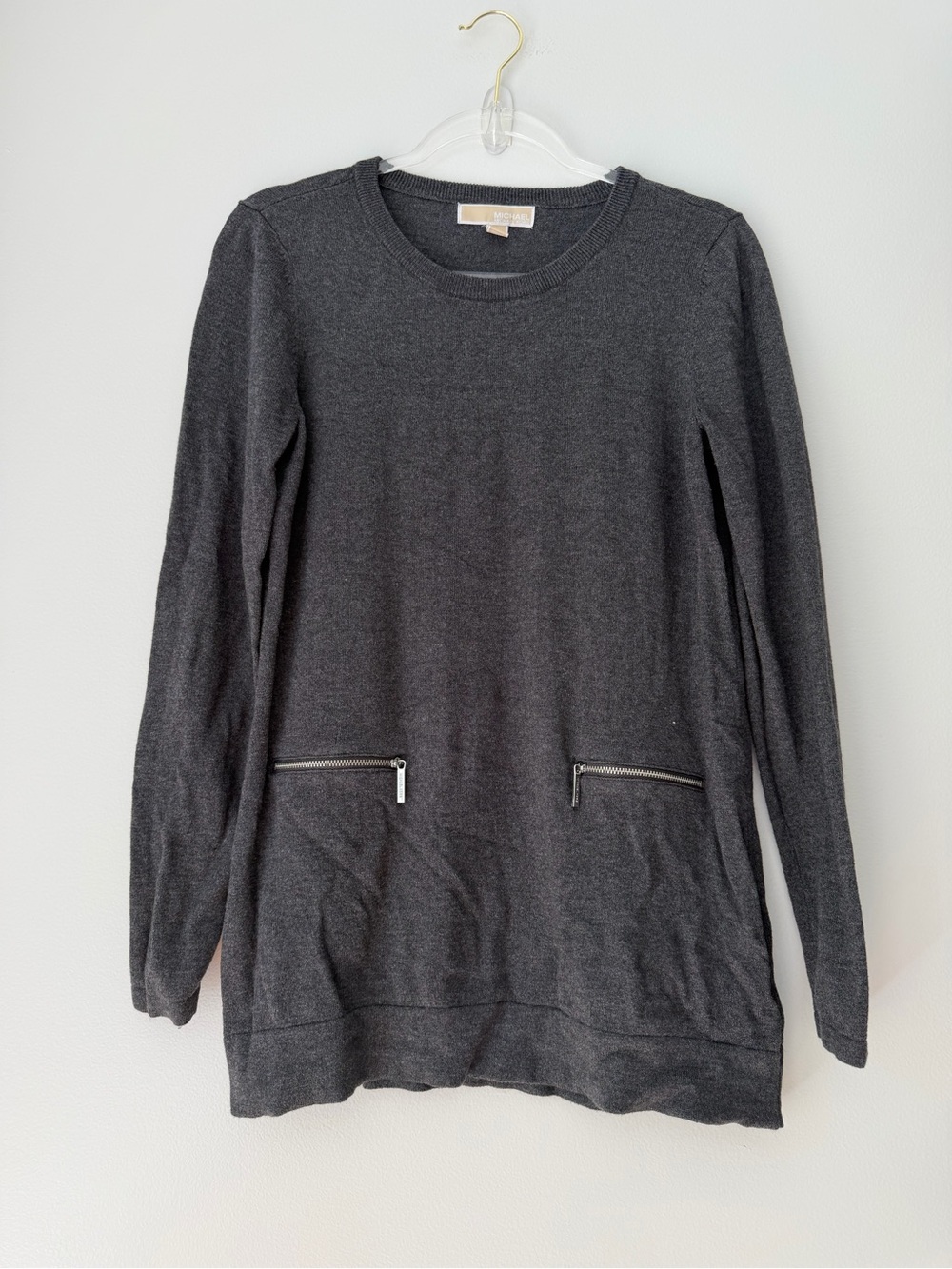 Michael Kors Dark Charcoal Gray Crewneck Tunic Sweater Sz M